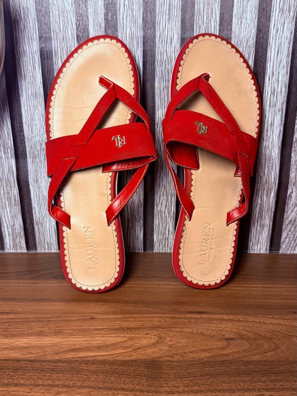 Lauren Ralph Lauren Red Leather Cross-Strap Sandals